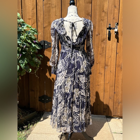 Anthropologie by Painter Johnson V-neck Textured Midi Dress Navy Size XSP NWT - Picture 2 of 9